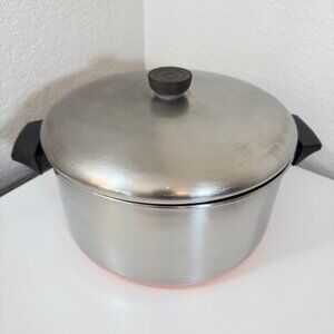 VTG Revere Ware 6 Qt-78 Stock Pot Copper Clad Stainless Steel ILL USA -w/ Lid